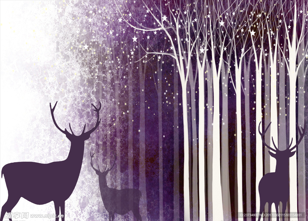 紫色手绘鹿林
