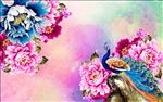 吉祥炫彩孔雀牡丹背景墙