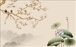 玉兰花鸟山水背景墙