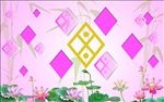 现代荷花梦幻扑克方块电视背景墙