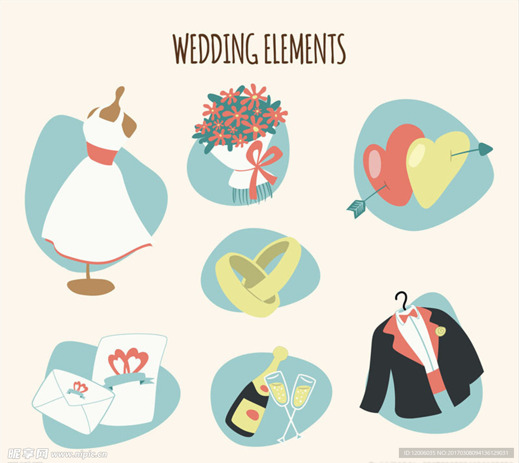 7款创意婚礼元素设计矢量素材