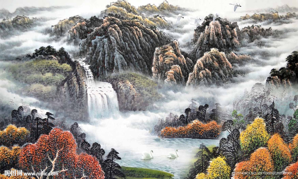 国画山水电视背景墙