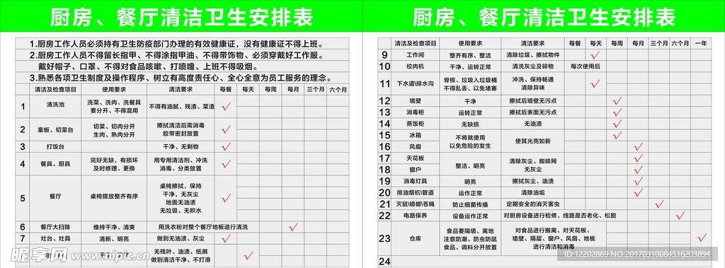 食堂清洁卫生安排表