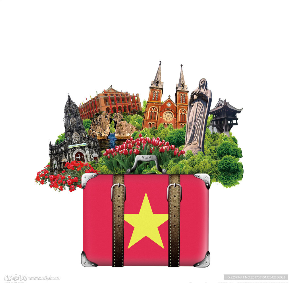 越南地标建筑合成行李箱免抠