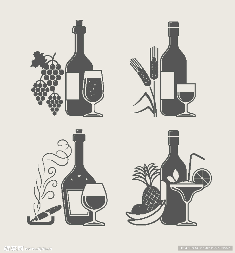 葡萄酒与美食图案