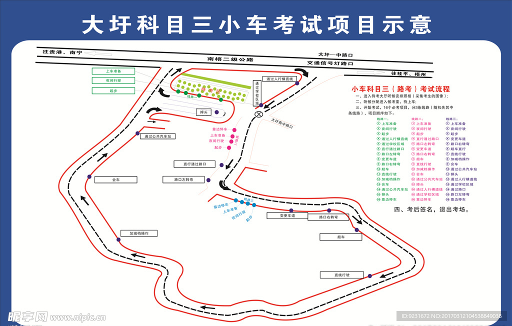 大圩科目三小车考试项目示意