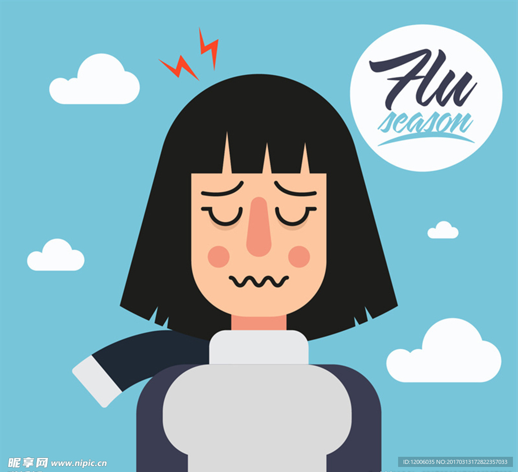 创意感冒的女子设计矢量素材