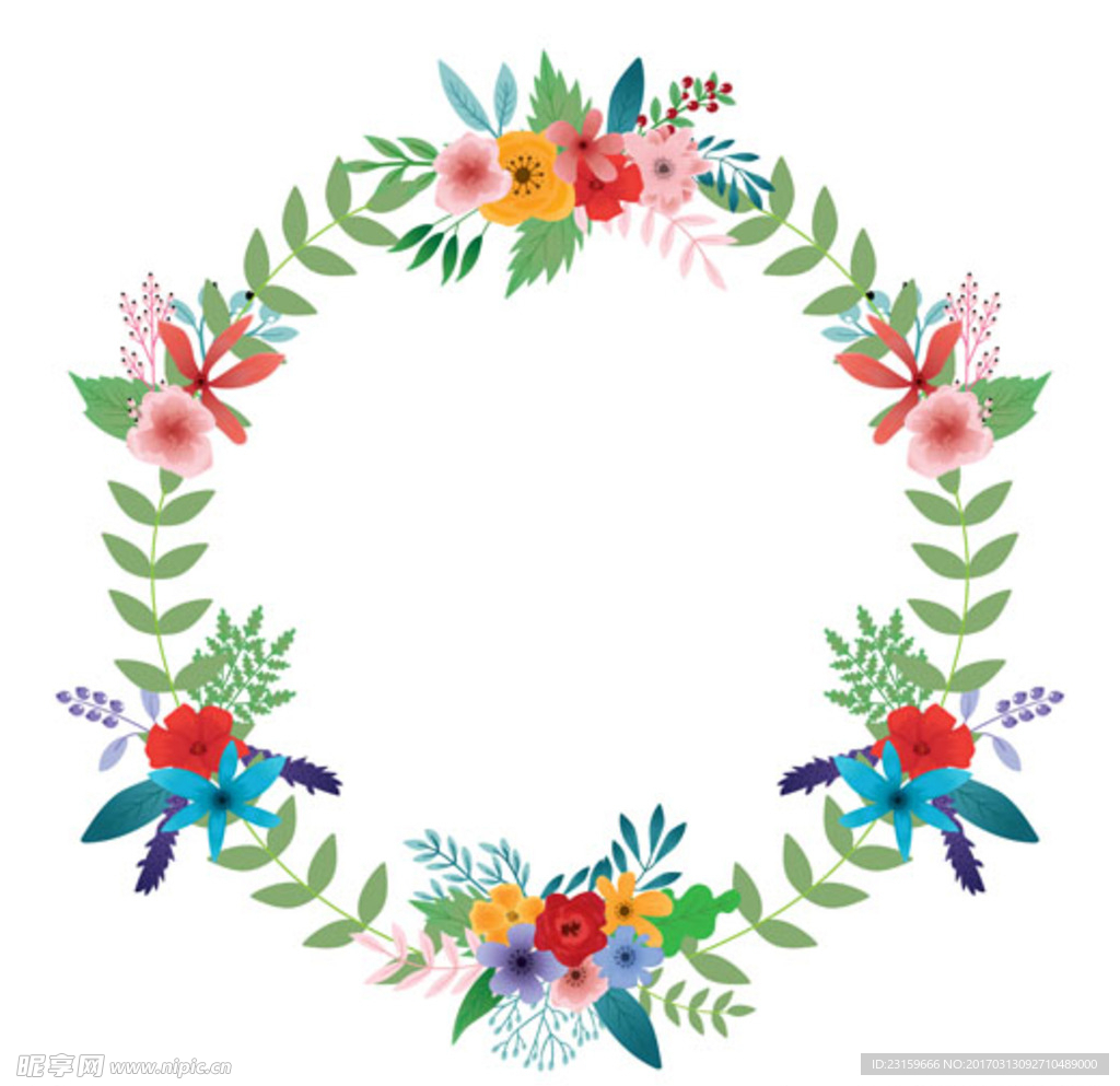卡通春季花卉花草花环