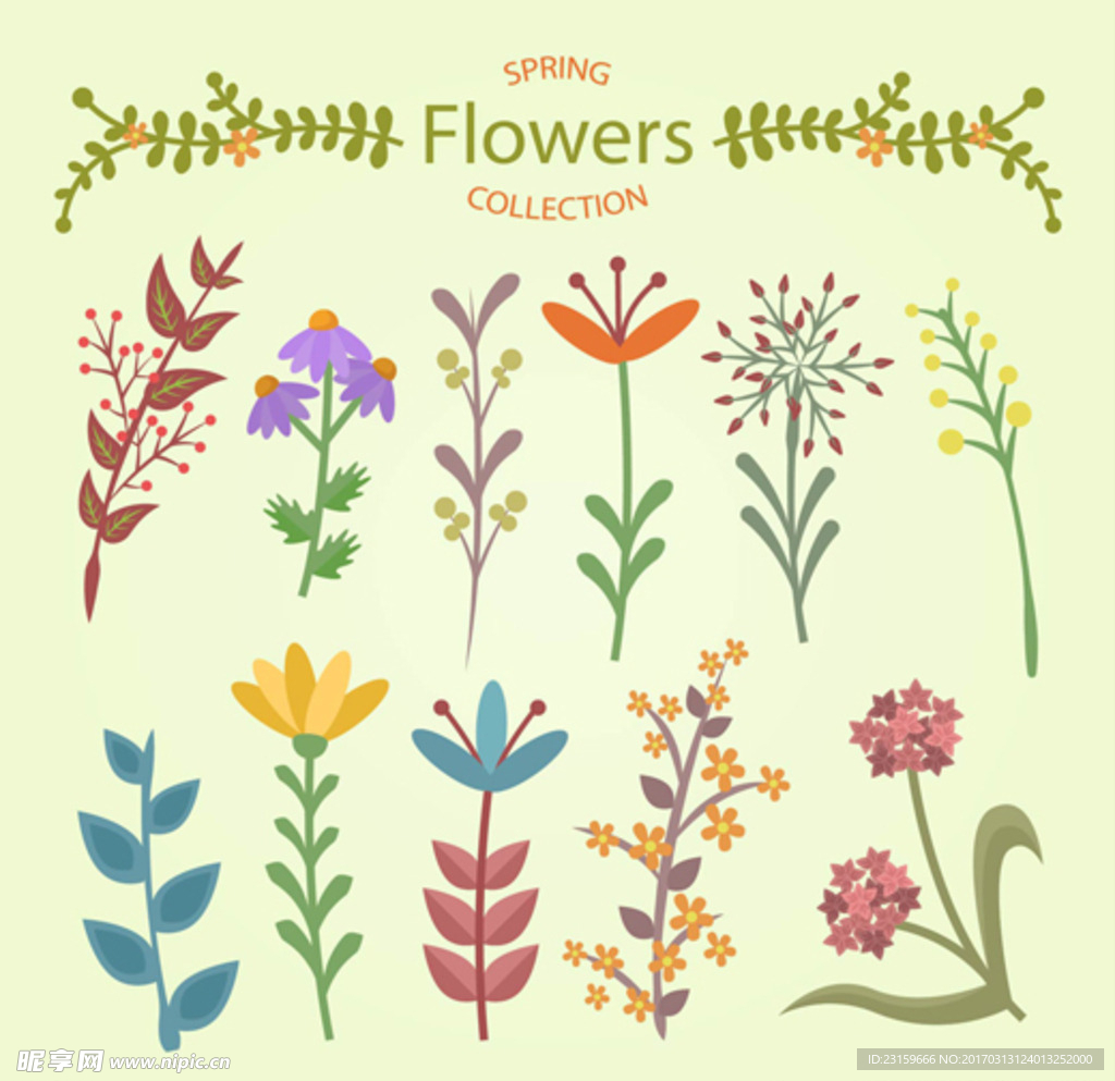 卡通春季花草元素