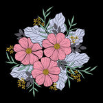手绘黑底春季花卉插图