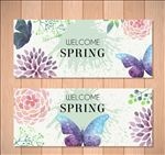 2款水彩绘蝴蝶和花卉banner
