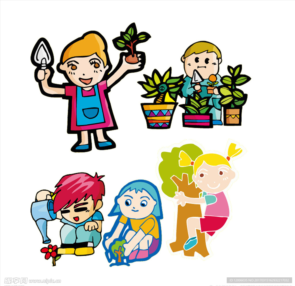儿童种树植树节元素