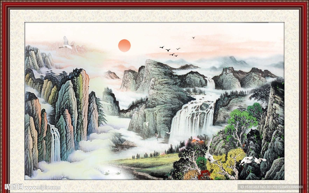 国画山水 流水生财