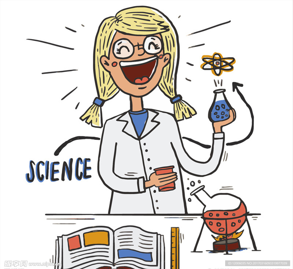 大笑的科学女郎矢量素材