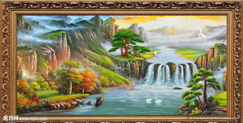 油画瀑布