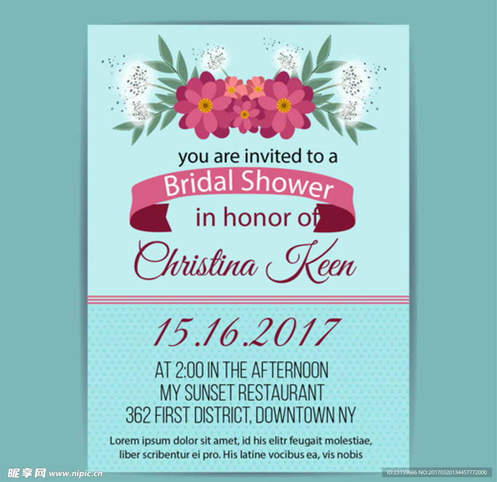 卡通花卉婚礼邀请卡
