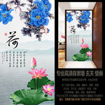 荷花牡丹风景玄关壁画