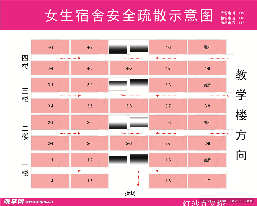 学校教学楼 宿舍疏散示意图