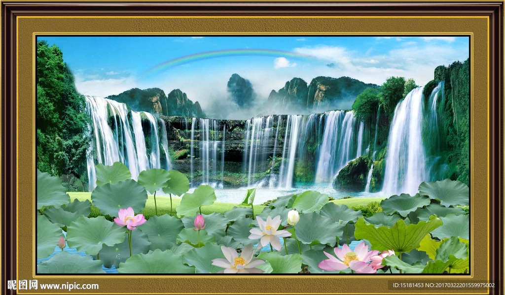 荷花图山水画