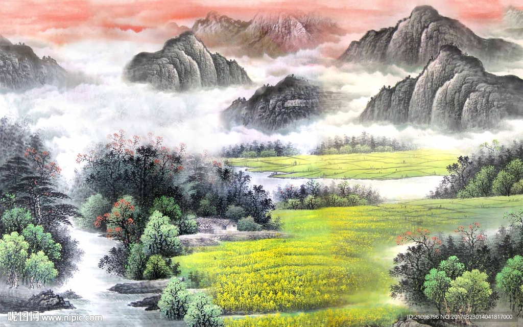国画风景电视背景墙