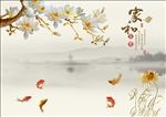 水墨玉兰花电视背景墙