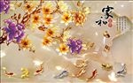 3D彩雕玉兰背景墙