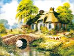 村庄风景油画