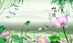 山水情山水荷塘电视背景墙
