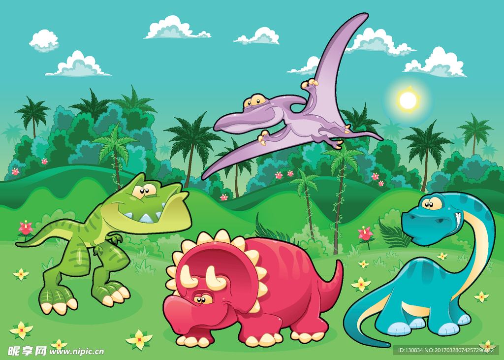 矢量卡通动物风景