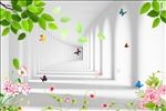 空间黄玫瑰花藤3D电视背景墙