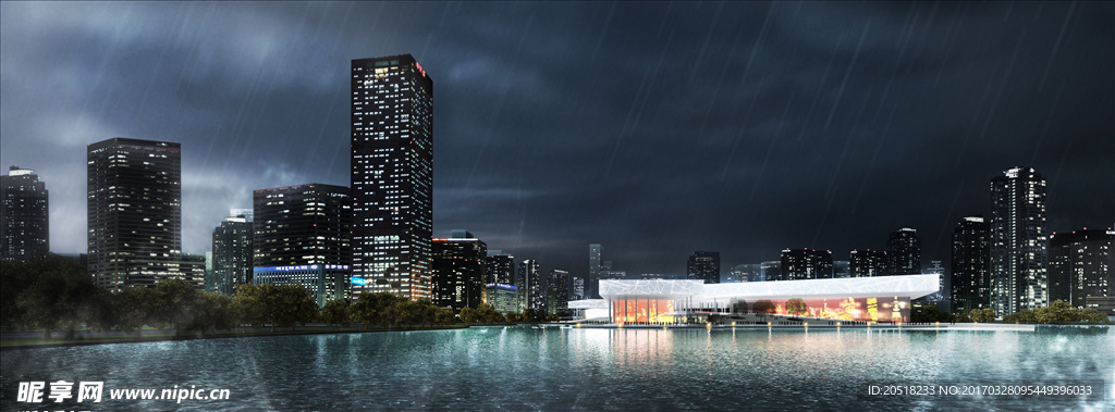 夜景小区景观效果图