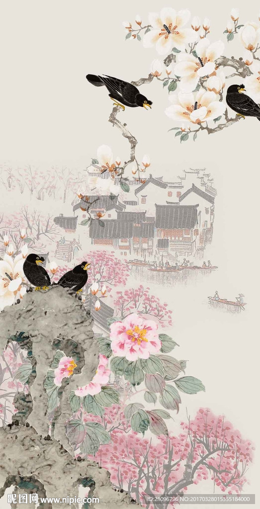 国画花鸟玄关