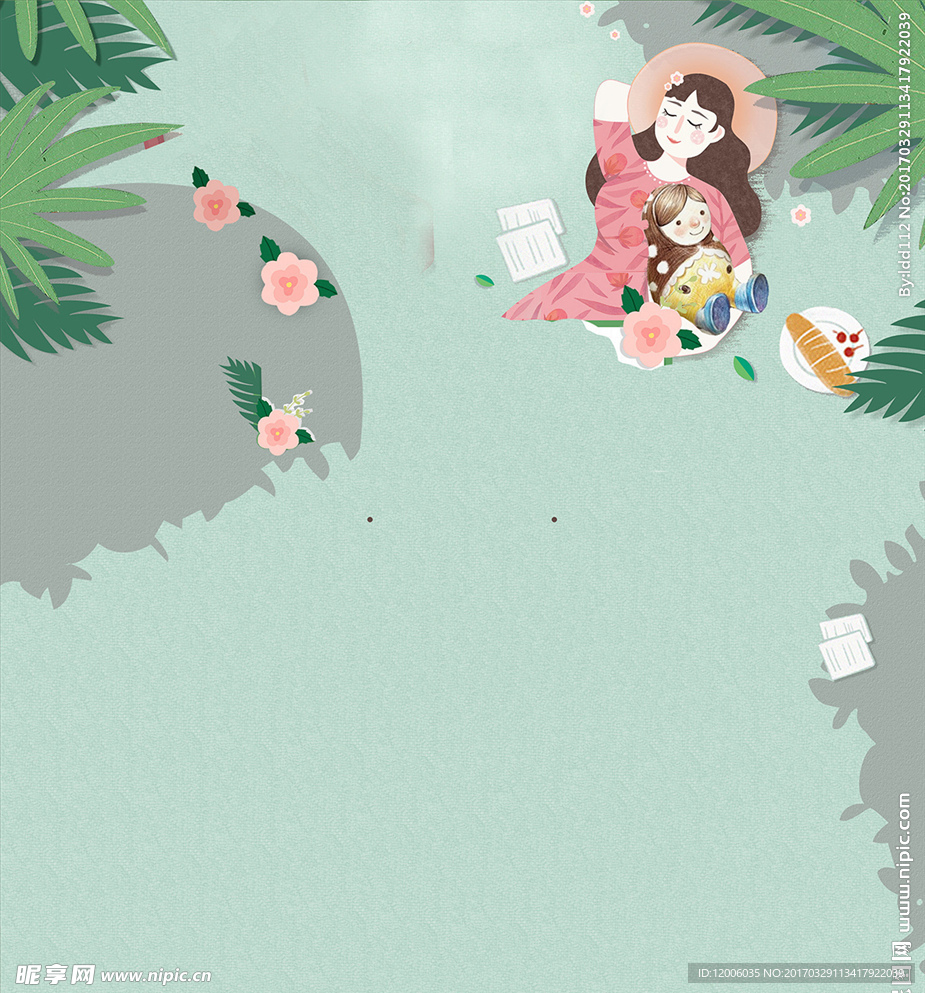 春天手绘插画卡通海报背景