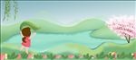 桃花节踏青手绘童趣banner
