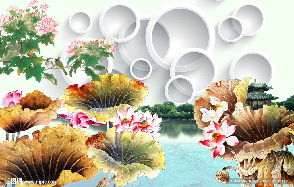 3d荷花背景墙