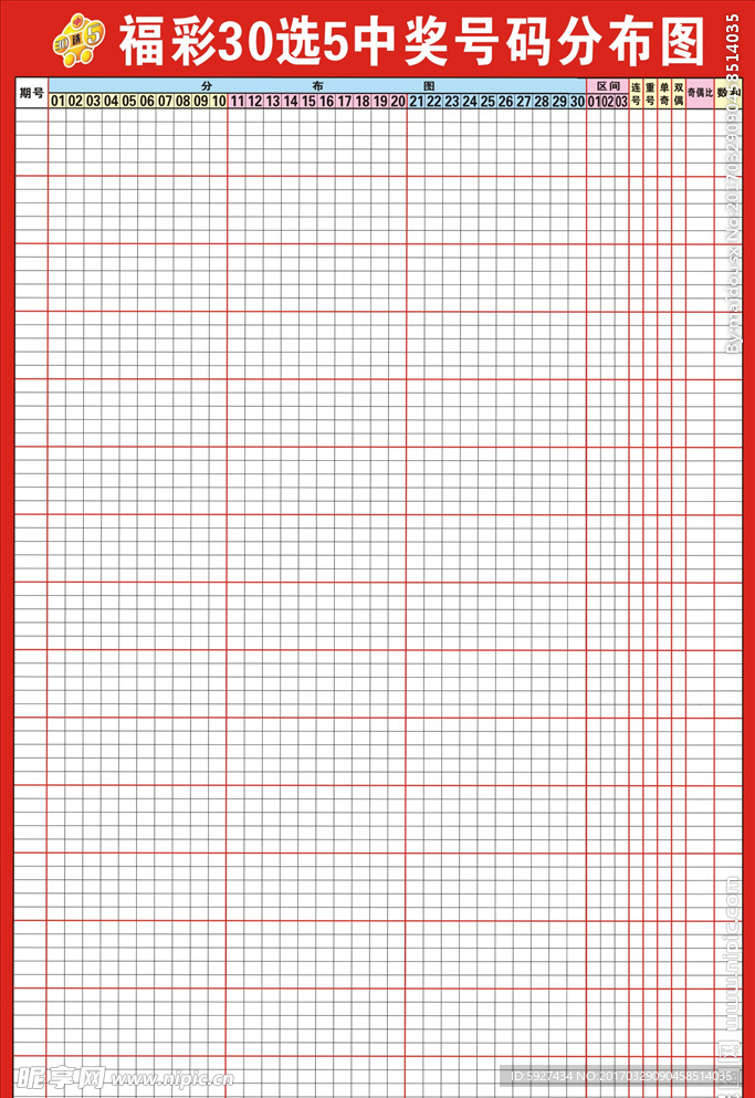 福彩30选5中奖号码分布图