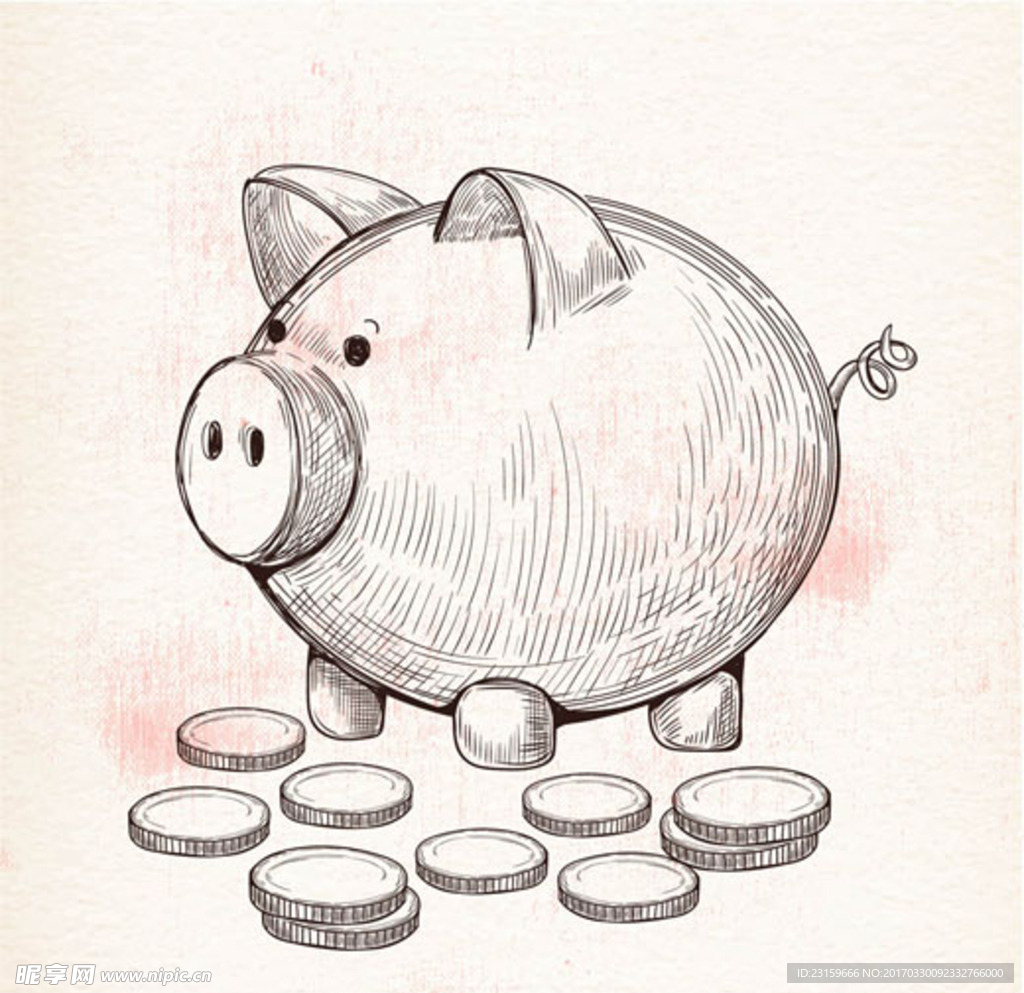 手绘小猪储蓄罐硬币