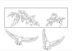 牡丹花鸟线描