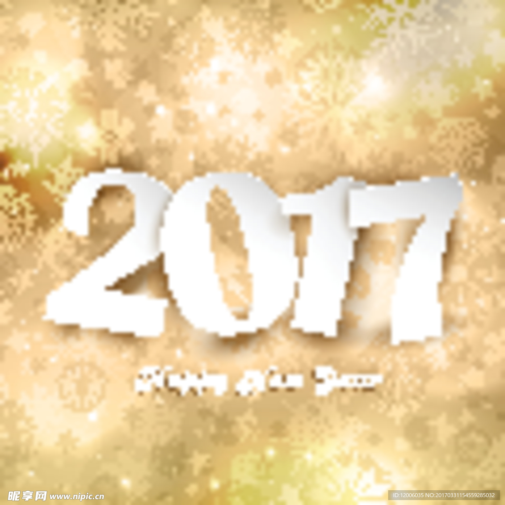 黄色雪花背景2017新年矢量素