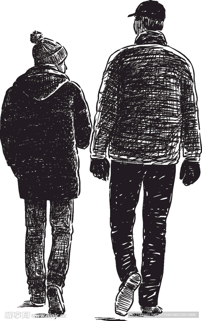 黑白手绘素描效果人物