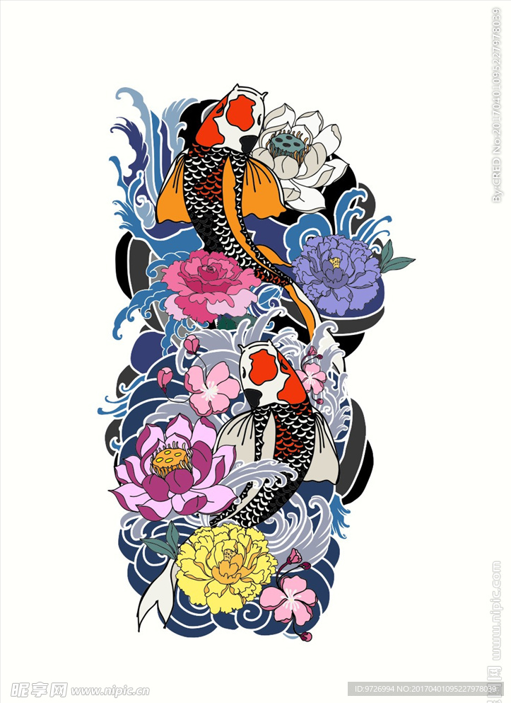 传统鲤鱼中国风花纹图案