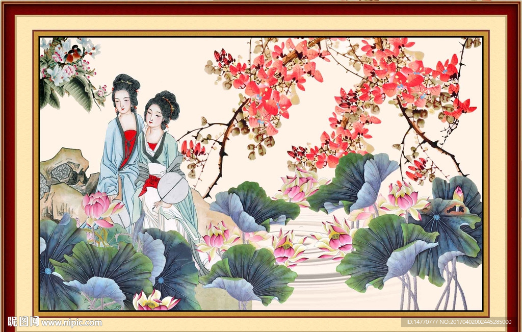 荷花美女图