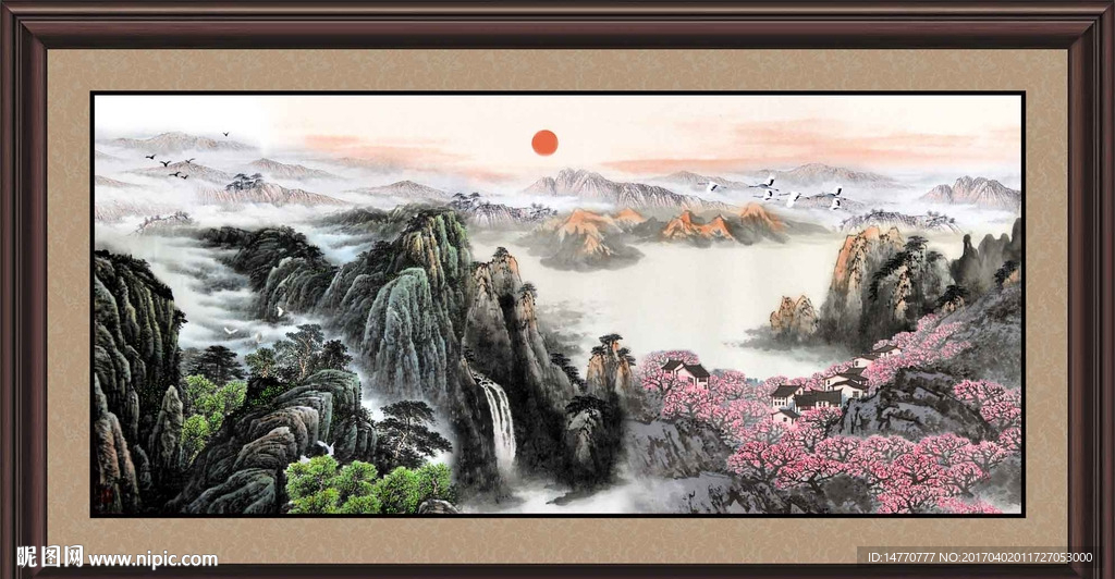 国画山水旭日