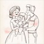 手绘复古父亲节家庭插图