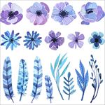 手绘水彩春季花草元素