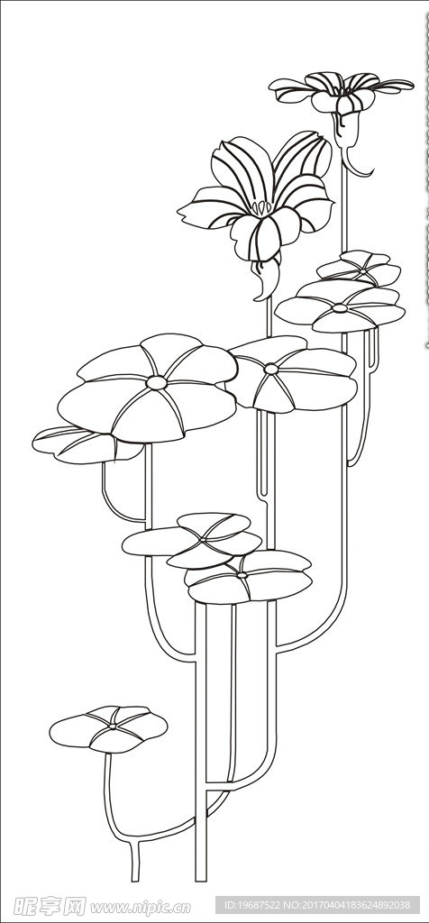 花草移门缕空玻璃雕刻刻绘图案