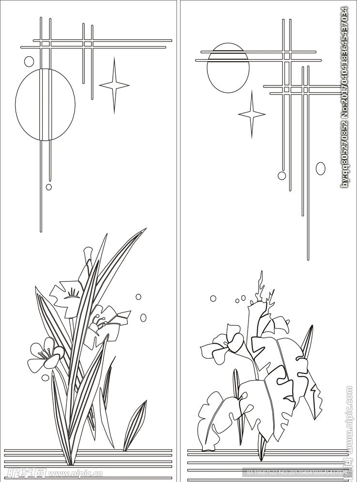 花草移门缕空玻璃雕刻刻绘图案