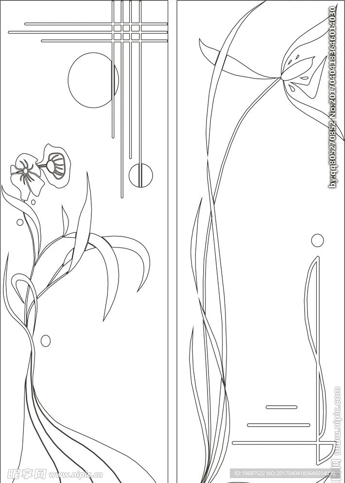 花草移门缕空玻璃雕刻刻绘图案