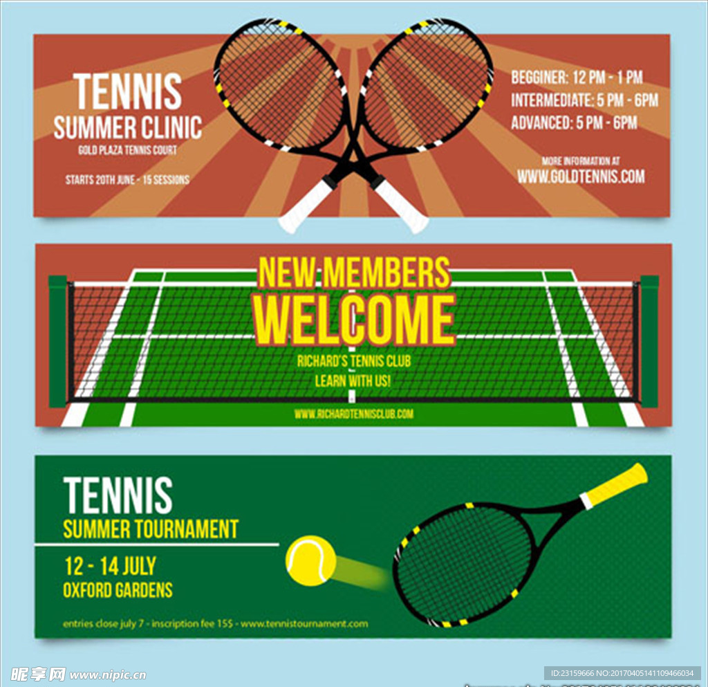 三款卡通网球比赛横幅