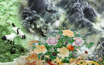 玉雕山水仙鹤壁画电视背景墙